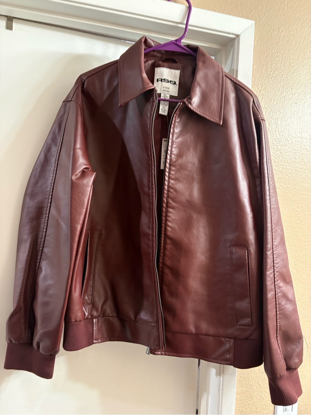 RSQ women’s Burgundy Faux Leather Bomber Jacket